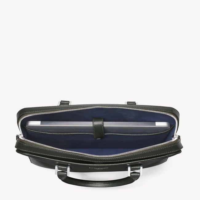Slim Leather Briefcase Forest Green Saffiano