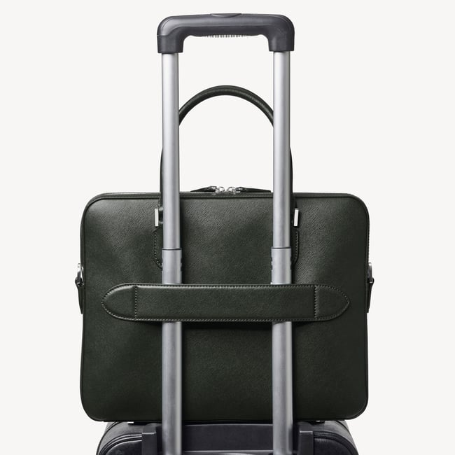 Slim Leather Briefcase Forest Green Saffiano