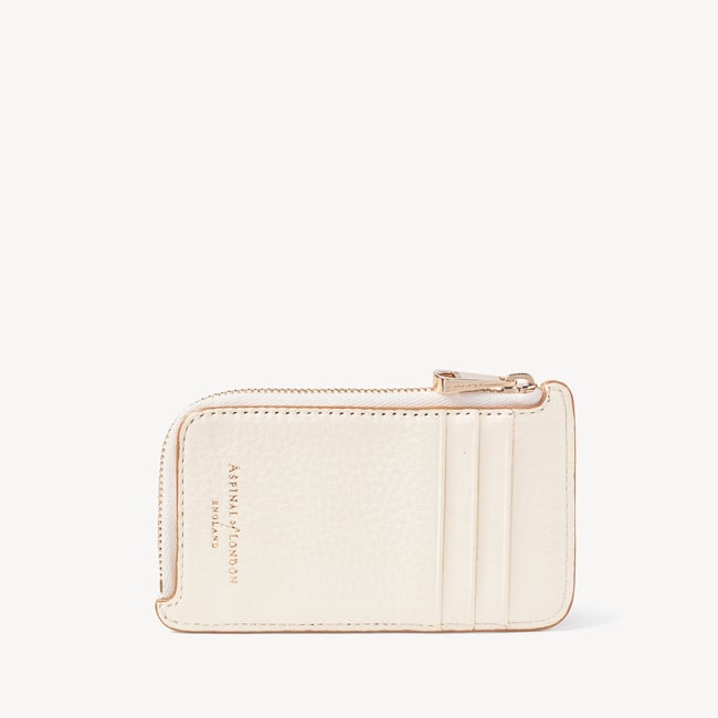 Zipped Coin & Card Holder Ivory Pebble