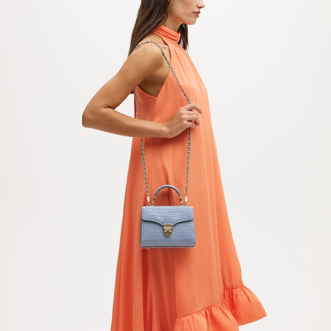 Mini Mayfair® with Silk Neck Scarf Deep Shine Sky Blue Small Croc