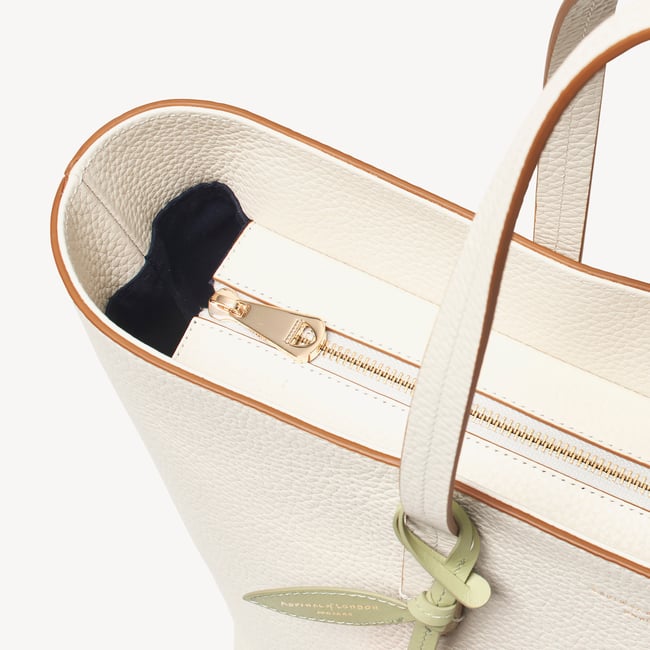Zipped East West Tote with Bee & Flower Charm Ivory Pebble
