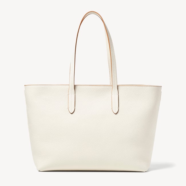 Zipped East West Tote with Bee & Flower Charm Ivory Pebble