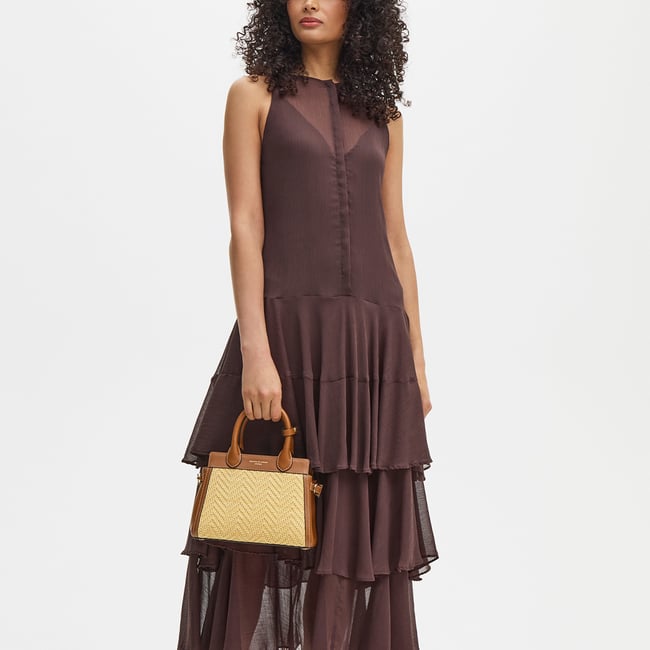 Savannah Mini Natural Chevron Raffia & Smooth Tan