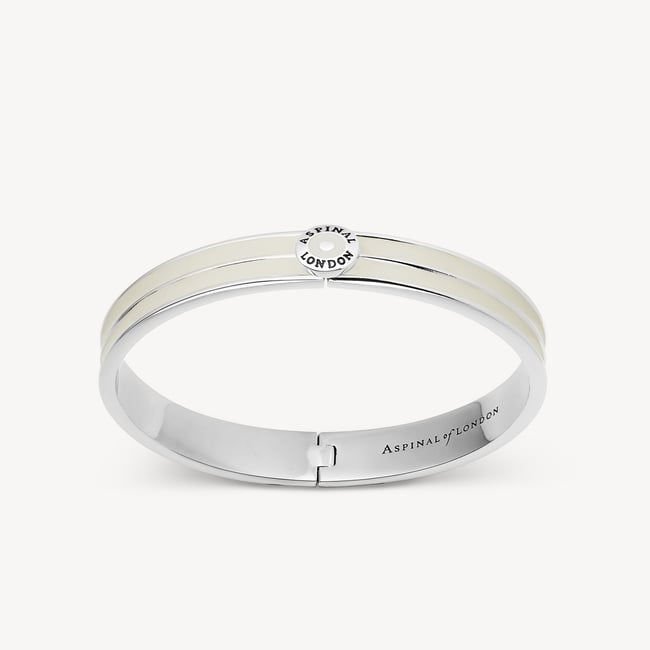 Ribbed Enamel Bangle Ivory Enamel & Palladium Silver Plated