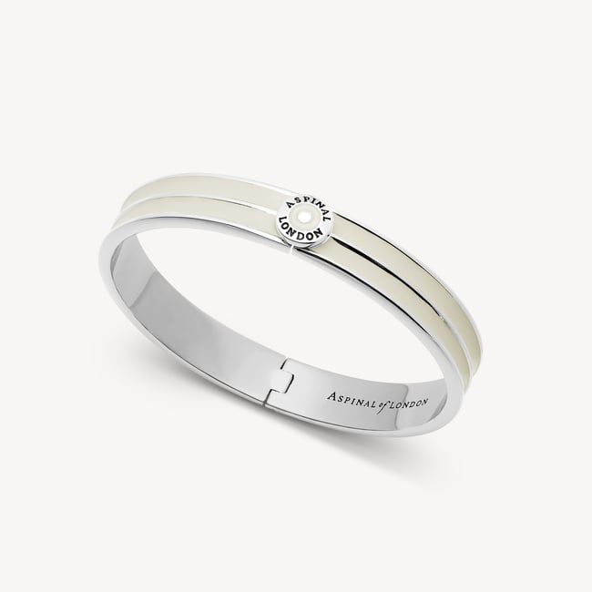 Ribbed Enamel Bangle Ivory Enamel & Palladium Silver Plated