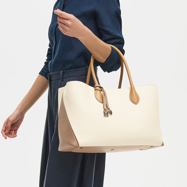 London Tote Soft Taupe & Ivory Pebble