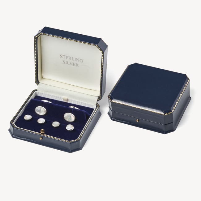 Oval Cufflinks & Dress Shirt Studs Set Mother of Pearl & Sterling Silver 925