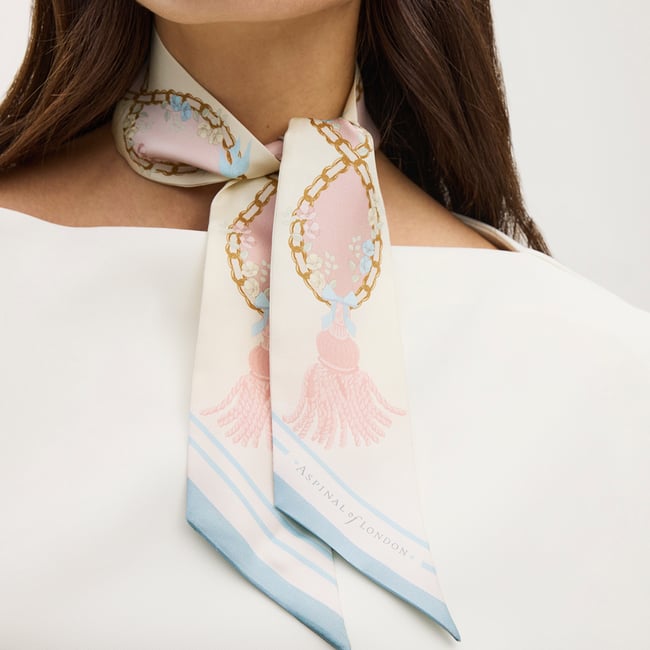 Mayfair Songbird Skinny Silk Scarf English Rose Pure Silk