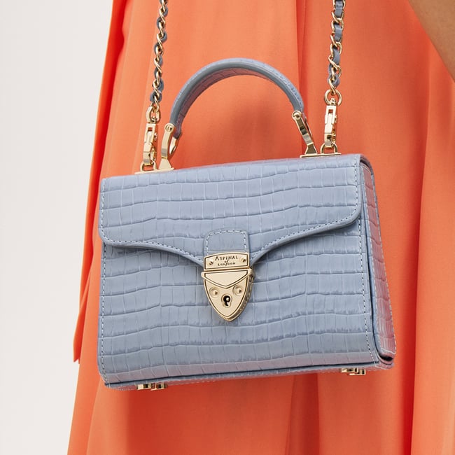 Mini Mayfair® with Silk Neck Scarf Deep Shine Sky Blue Small Croc