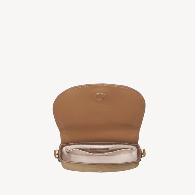 Small Stella Satchel Crossbody Camel Suede