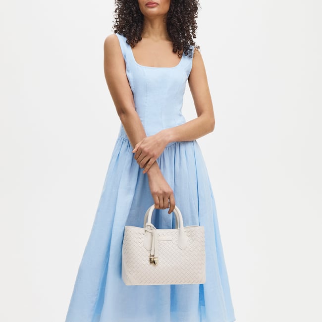 Midi London Tote Chalk White Woven Leather