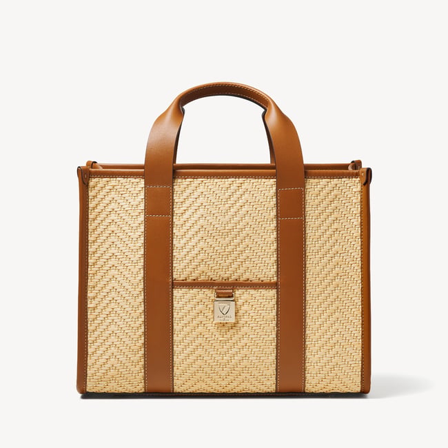 Henley Tote Natural Chevron Raffia & Smooth Tan