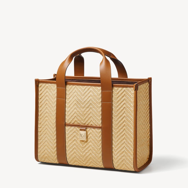 Henley Tote Natural Chevron Raffia & Smooth Tan