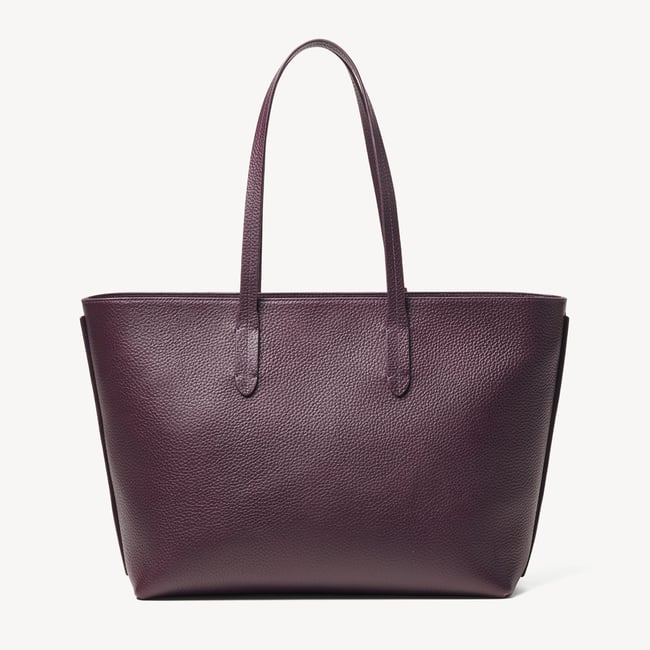 Zipped East West Tote with Shield Charm Fig Pebble