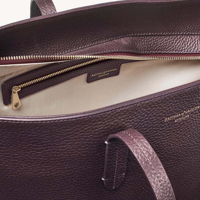 Zipped East West Tote with Shield Charm Fig Pebble