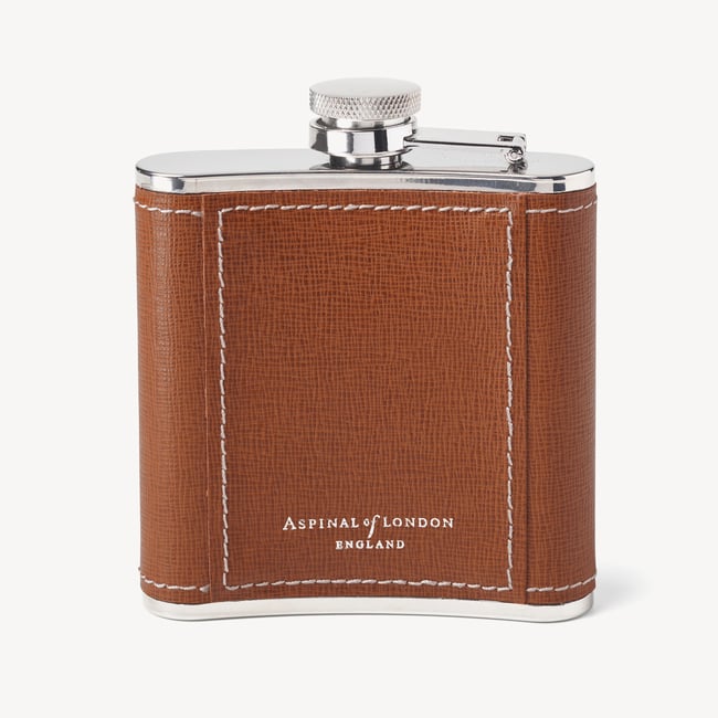 Classic 5oz Leather Hip Flask Tan Saffiano