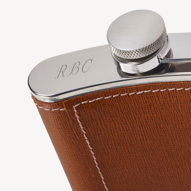 Classic 5oz Leather Hip Flask Tan Saffiano