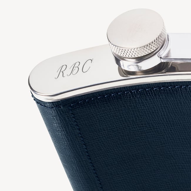 Classic 5oz Leather Hip Flask  Navy Saffiano