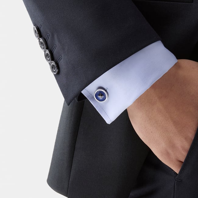 Button Cufflinks Blue Enamel & Sterling Silver 925