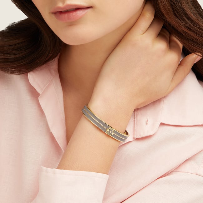 Ribbed Enamel Bangle Moleskin Enamel & 18ct Gold Plated