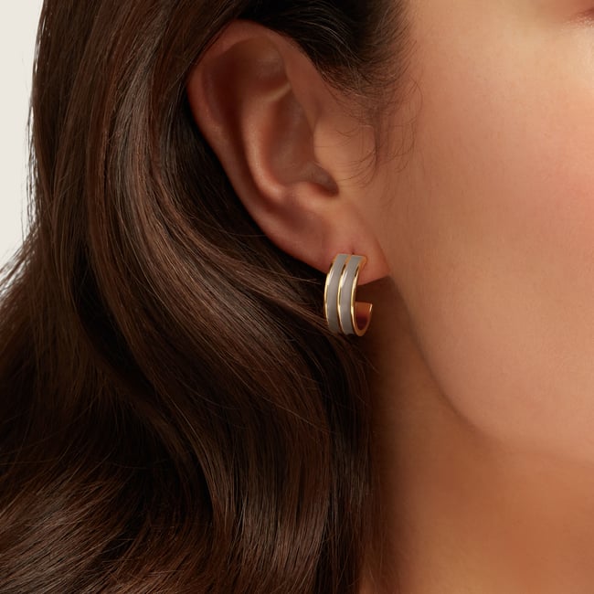 Ribbed Enamel Hoop Earring Moleskin Enamel & 18ct Gold Plated