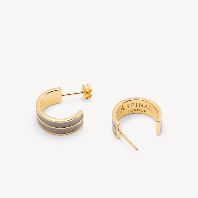Ribbed Enamel Hoop Earring Moleskin Enamel & 18ct Gold Plated