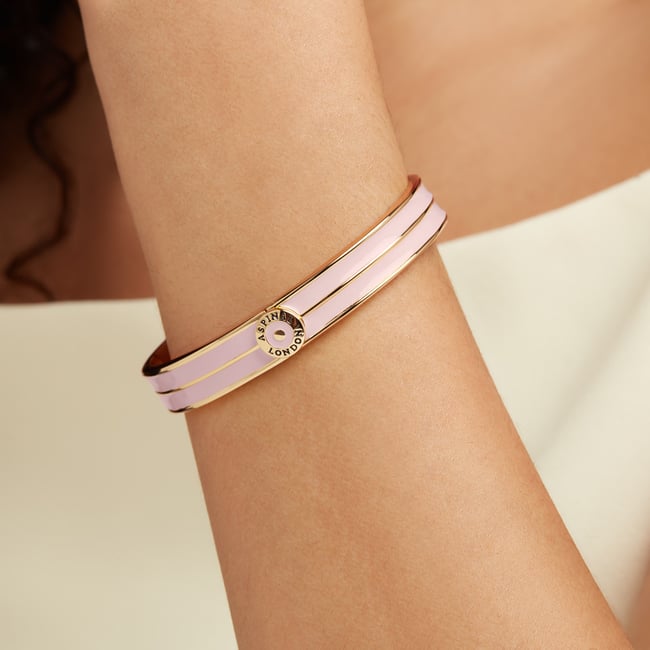 Ribbed Enamel Bangle English Rose Enamel & 18ct Gold Plated