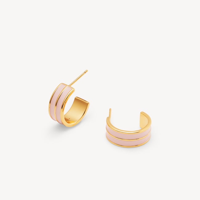 Ribbed Enamel Hoop Earring English Rose Enamel & 18ct Gold Plated