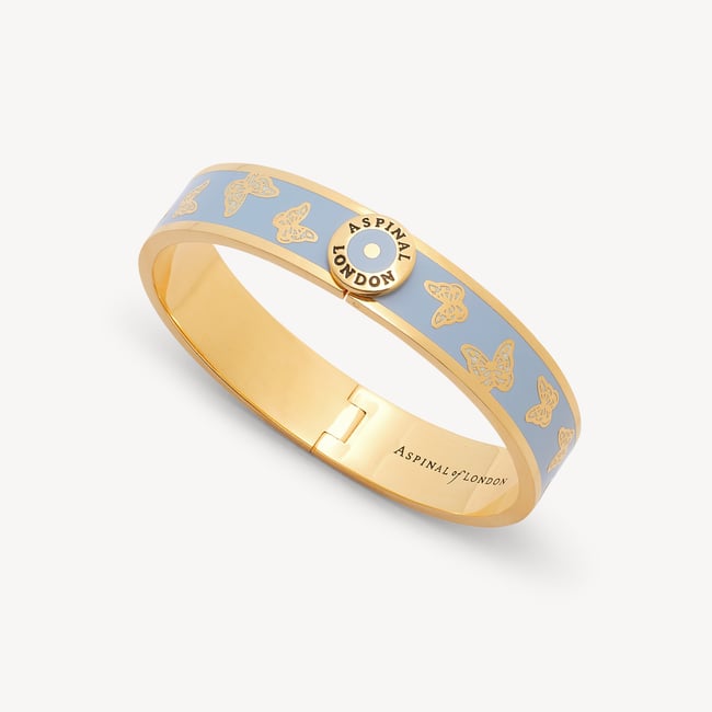 Butterfly Enamel Bangle Sky Blue Enamel & 18ct Gold Plated