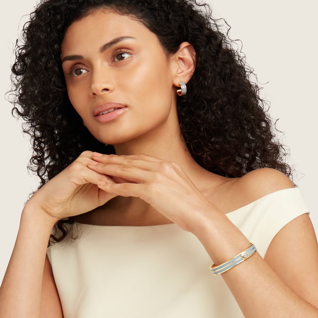 Ribbed Enamel Bangle Sky Blue Enamel & 18ct Gold Plated