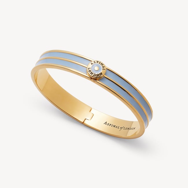 Ribbed Enamel Bangle Sky Blue Enamel & 18ct Gold Plated