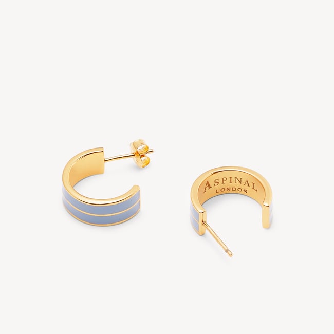 Ribbed Enamel Hoop Earring Sky Blue Enamel & 18ct Gold Plated