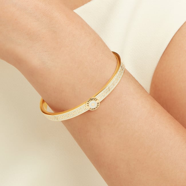 Mayfair Chain Enamel Bangle Ivory Enamel & 18ct Gold Plated