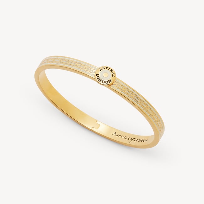 Mayfair Chain Enamel Bangle Ivory Enamel & 18ct Gold Plated