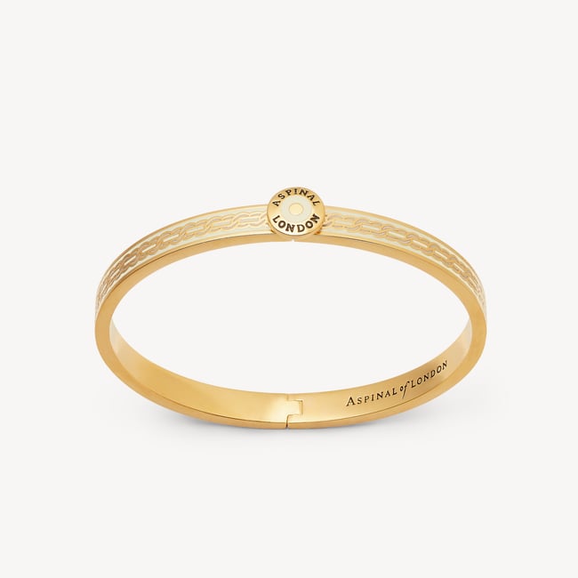 Mayfair Chain Enamel Bangle Ivory Enamel & 18ct Gold Plated