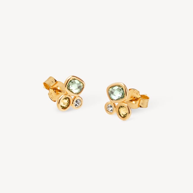 Multi Gemstone Stud Earrings Green Amethyst, Citrine & White Topaz