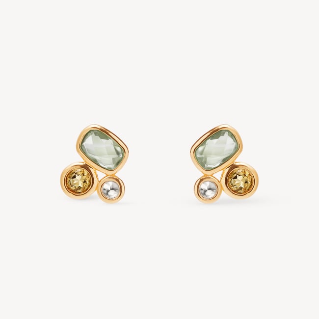 Multi Gemstone Stud Earrings Green Amethyst, Citrine & White Topaz