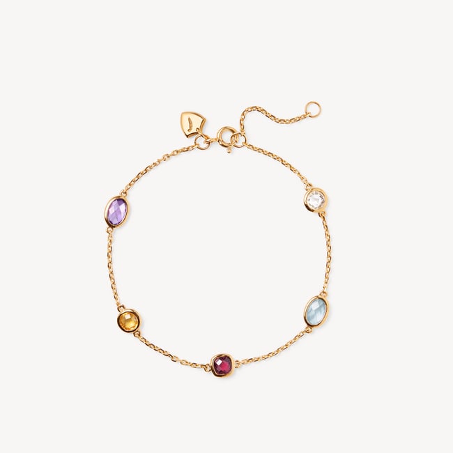 Multi Gemstone Bracelet White Topaz, Citrine, Pink Tourmaline, Purple Amethyst & Sky Blue Topaz