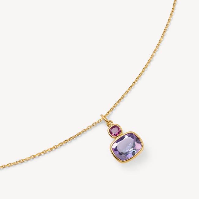 Duo Gemstone Pendant Necklace Purple Amethyst & Rhodolite Garnet