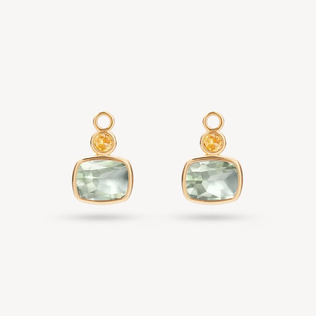 Duo Gemstone Charm Hoop Earrings Green Amethyst & Citrine