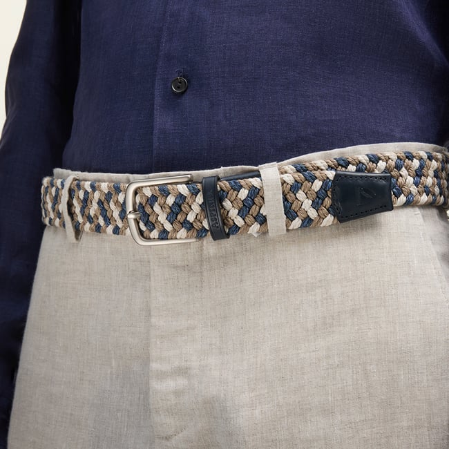 Men's Stretch Woven Belt Natural, Ivory & Navy