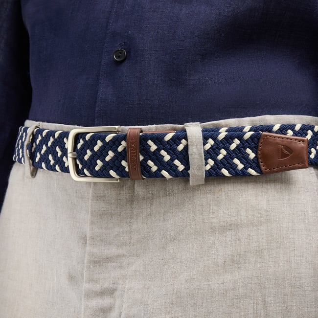 Men's Stretch Woven Belt Navy & Ivory