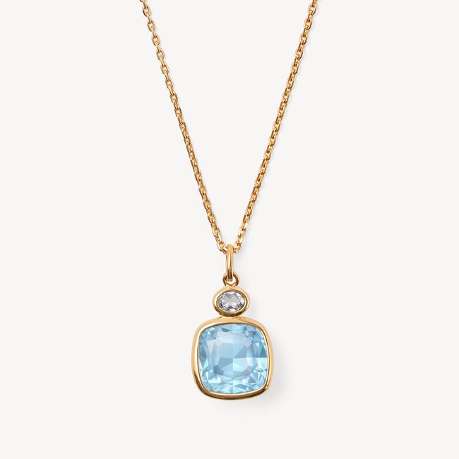 Duo Gemstone Pendant Necklace Sky Blue Topaz & White Topaz
