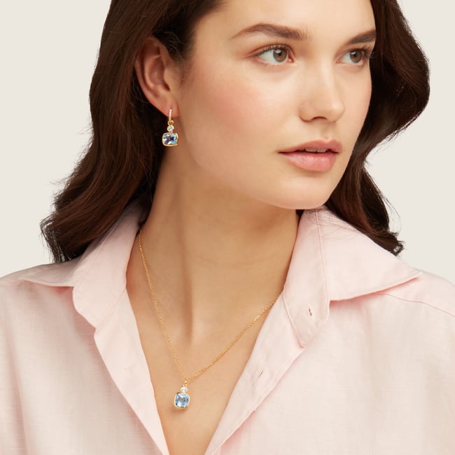 Duo Gemstone Pendant Necklace Sky Blue Topaz & White Topaz