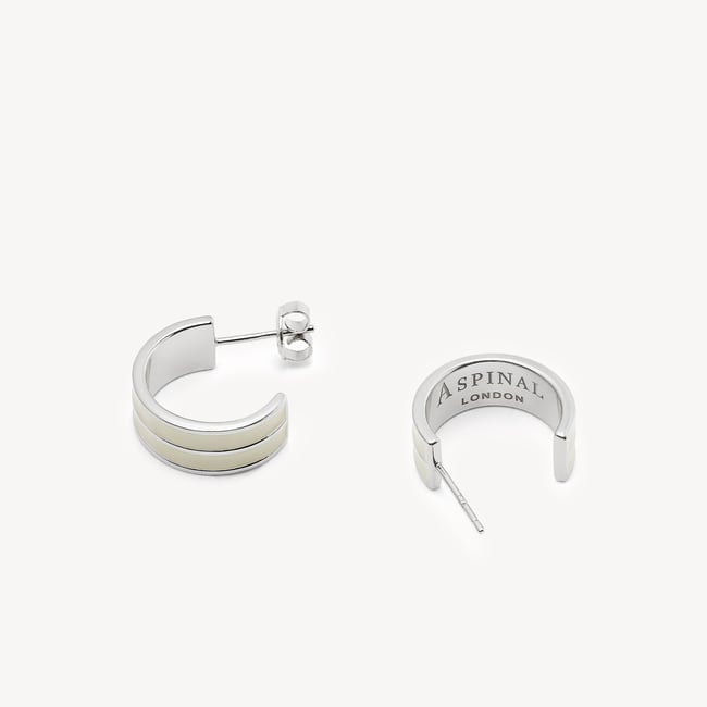 Ribbed Enamel Hoop Earring Ivory Enamel & Palladium Silver Plated