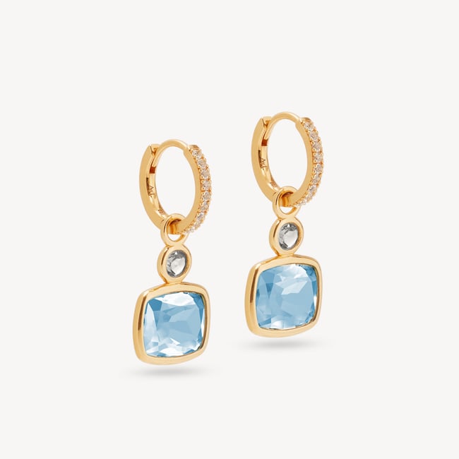 Duo Gemstone Charm Hoop Earrings Sky Blue Topaz & White Topaz