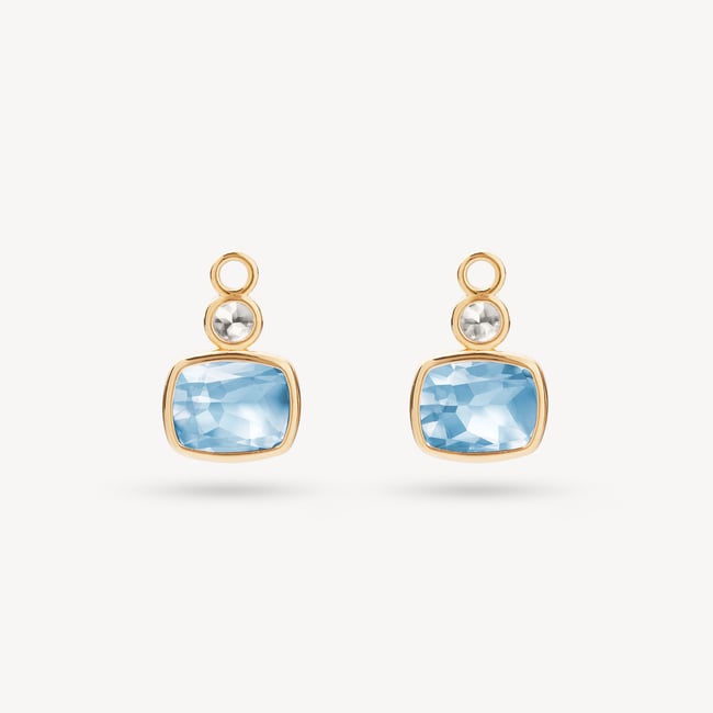 Duo Gemstone Charm Hoop Earrings Sky Blue Topaz & White Topaz