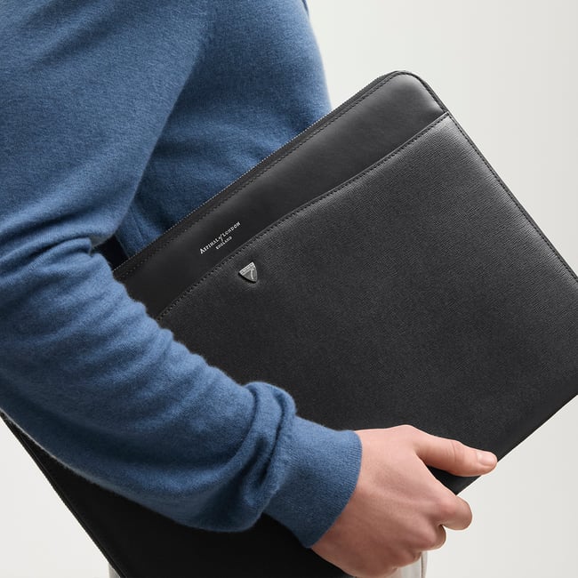 16" City Laptop Leather Folio Case Black Saffiano