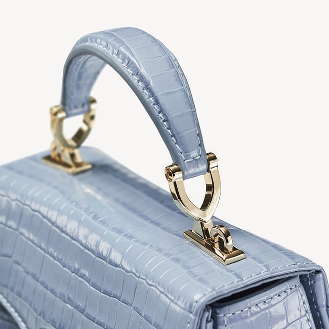 Mini Mayfair® with Silk Neck Scarf Deep Shine Sky Blue Small Croc