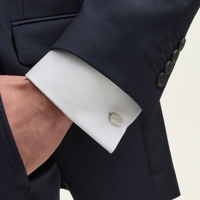 Oval Cufflinks & Dress Shirt Studs Set Mother of Pearl & Sterling Silver 925